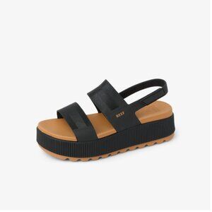 REEF Water Vista Higher Platform Sandals w/ Velcro Strap in Black Cognac | W7